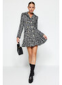 Trendyol Black Tweed Knit Dress with Ruffles and Button Detail