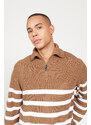 ALTINYILDIZ CLASSICS Men's Mink-ecru Standard Fit Normal Cut High Bato Neck Knitwear Sweater