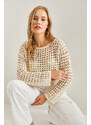 Bianco Lucci Women's Openwork Knitwear Crop Sweater