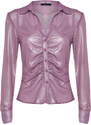 Trendyol Lilac Gathered Shiny Transparent Woven Shirt