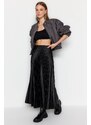 Trendyol Black Pleated Maxi Knitted Skirt