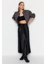 Trendyol Black Pleated Maxi Knitted Skirt