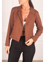 armonika Women's Brown One Button Crop Jacket