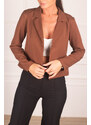 armonika Women's Brown One Button Crop Jacket