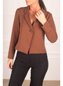 armonika Women's Brown One Button Crop Jacket