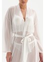 Dagi White Bride Lace Detailed Chiffon Dressing Gown