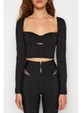 Trendyol X Sagaza Studio Black Crop Knitted Blouse