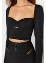 Trendyol X Sagaza Studio Black Crop Knitted Blouse