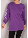 armonika Women's Purple Round Neck Embossed Sleeve Tunic