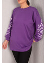 armonika Women's Purple Round Neck Embossed Sleeve Tunic