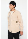 Trendyol Beige Regular Fit Label Detailed Fleece Thick Winter Shirt
