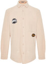 Trendyol Beige Regular Fit Label Detailed Fleece Thick Winter Shirt