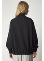 Happiness İstanbul Women's Black Wide Pocket Bomber Coat