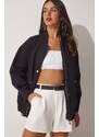 Happiness İstanbul Women's Black Wide Pocket Bomber Coat