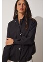 Happiness İstanbul Women's Black Wide Pocket Bomber Coat