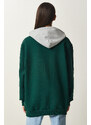 Happiness İstanbul Women's Emerald Green Hooded Rayon Printed Sweatshirt