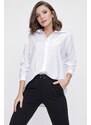 By Saygı Bat Sleeve Tericotone Oversize Shirt White
