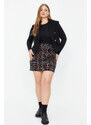 Trendyol Curve Black Plaid / Checkered Tweed Woven Skirt