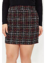 Trendyol Curve Black Plaid / Checkered Tweed Woven Skirt