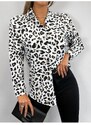 armonika Women's Beige Leopard Print Oversize Long Basic Shirt