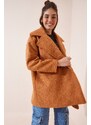 Happiness İstanbul Women's Light Cinnamon Oversized Boucle Coat