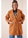 Happiness İstanbul Women's Light Cinnamon Oversized Boucle Coat