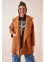 Happiness İstanbul Women's Light Cinnamon Oversized Boucle Coat