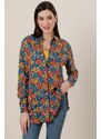 By Saygı Floral Pattern Oversized Shirt Blue