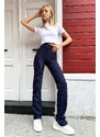 Trend Alaçatı Stili Women's Navy Blue Striped Trousers