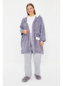 Trendyol Curve Gray Animal Figured Wellsoft Knitted Dressing Gown