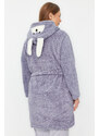 Trendyol Curve Gray Animal Figured Wellsoft Knitted Dressing Gown