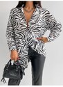 armonika Women's Black Zebra Pattern Oversize Long Basic Shirt