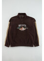 Trendyol Brown Unisex Plus Size Oversize Comfortable High Neck Zipper City Embroidered Fleece Sweatshirt
