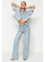 Trendyol Blue Pale Effect Vintage High Waist Wide Leg Jeans