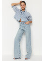 Trendyol Blue Pale Effect Vintage High Waist Wide Leg Jeans