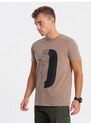 Ombre Clothing Pánské bavlněné tričko s potiskem - světle hnědé V2 OM-TSPT-0166