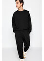 Trendyol Black Tracksuit Oversize/Wide-Fit Long Sleeve Labeled Fleece Inner