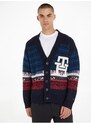 Tmavě modrý pánský pruhovaný kardigan s příměsí vlny Tommy Hilfiger - Pánské