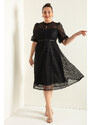Lafaba Women's Black Lace Plus Size Midi Evening Dress