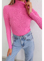 BİKELİFE Women's Candy Pink Lycra Flexible Neck Knitwear Sweater