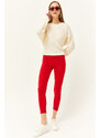 Olalook Women's Red Thick Ribbed Raised Leggings