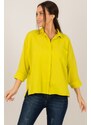 armonika Women's Neon Green Loose Linen Shirt with Pocket