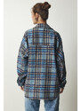 Happiness İstanbul Women's Light Blue Patterned Oversize Cachet Lumberjack Shirt