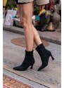 Madamra Black Matte Women's Thin Heel Ankle Boots