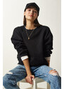 Happiness İstanbul Women's Black Raised Basic Sweatshirt