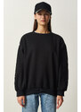 Happiness İstanbul Women's Black Raised Basic Sweatshirt