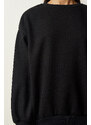 Happiness İstanbul Women's Black Raised Basic Sweatshirt