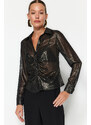 Trendyol Black Gathered Shiny Transparent Woven Shirt