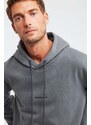 GRIMELANGE Epic Men's Soft Fabric Hooded Drawstring Regular Fit Embroidered Light Gray Sweatshirt