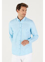 AC&Co / Altınyıldız Classics Men's Light Blue Slim Fit Slim Fit Button-down Collar Cotton Oxford Shirt with Pocket.